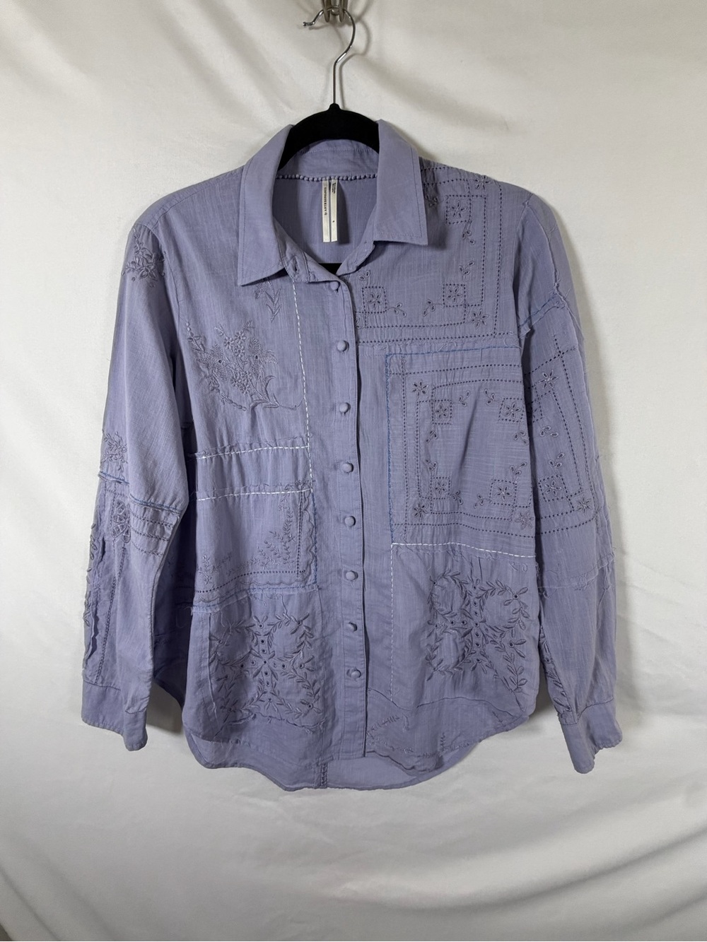 Anthropologie Embroidered Patchwork Button Down Shirt size Small